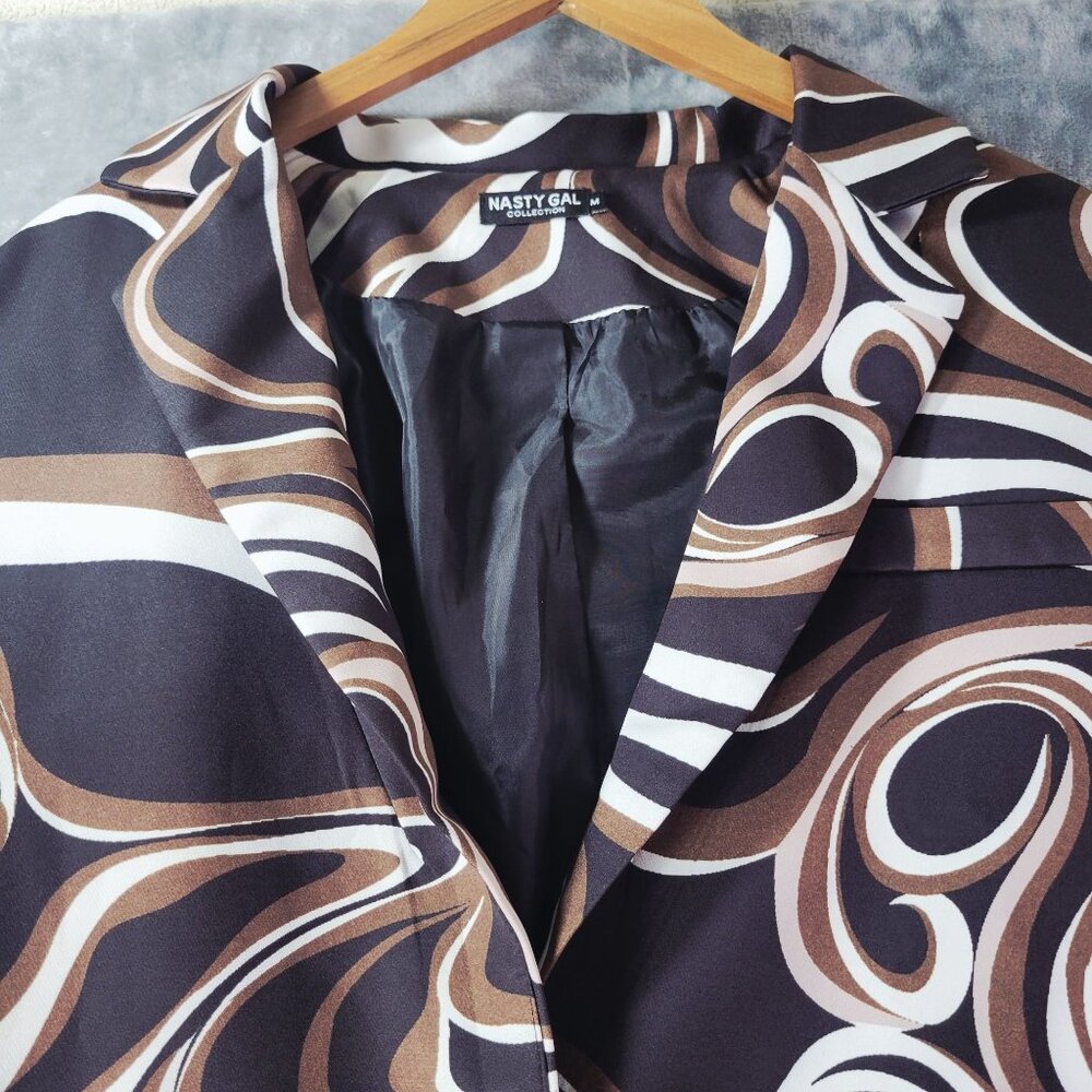 Nasty Gal Womens Blazer M Brown Black White Swirl Preppy Grunge Evening Out - Picture 7 of 13